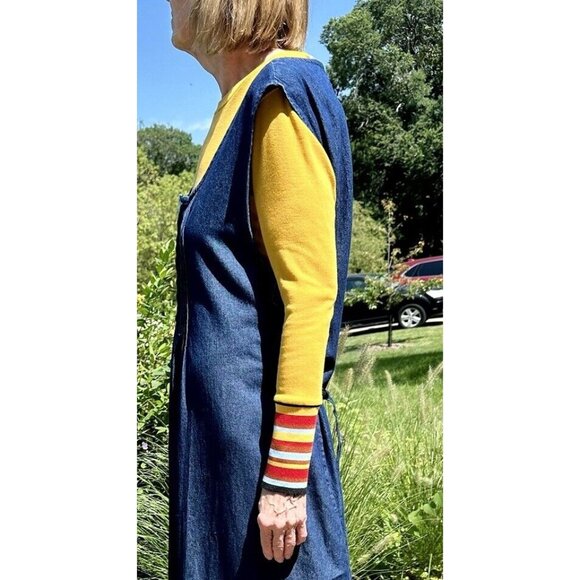 Lush Ribbed T-Shirt Top Women’s Size S Mustard Yellow Striped Cuffs Scoop Neck - Picture 9 of 16